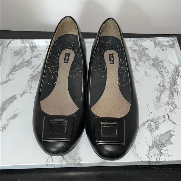 Propet Women's Black Flats with Square Accent - Picture 1 of 6